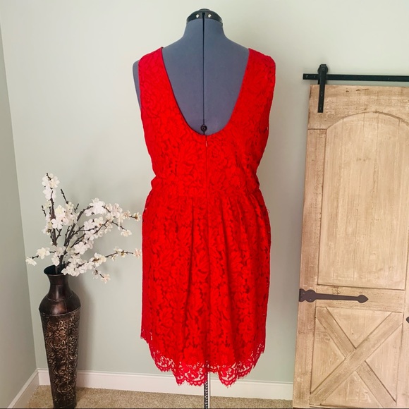 LOFT Red Lace Fit and Flare Dress Size 14 - Picture 6 of 8